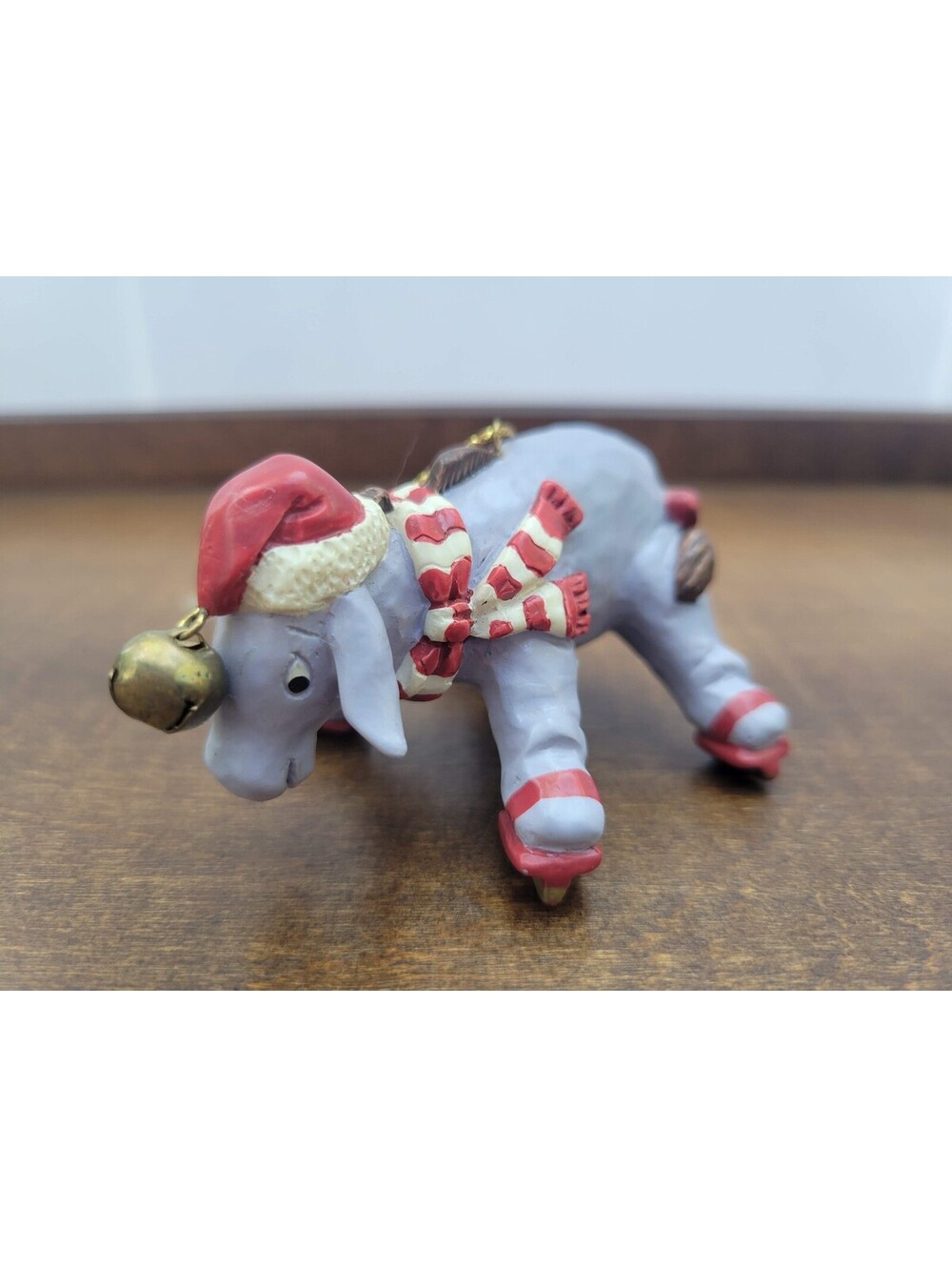 Disney Eeyore Christmas Ornament Small Purple Plastic Skating Figurine Bell
